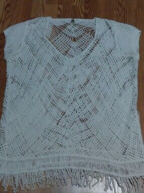 Victoria Secret Boho Tunic Top Women XL White Knit Crochet Cover Up Swim Wear
